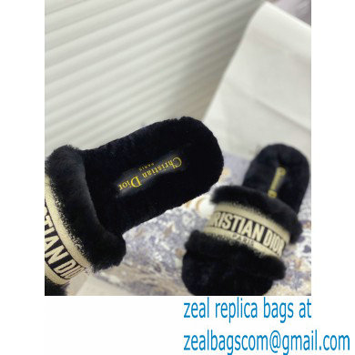 Christian Dior Shearling Fur Slides Mules Black 2020