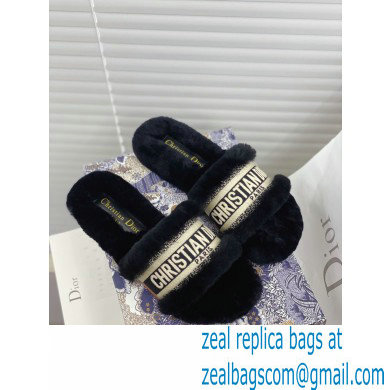 Christian Dior Shearling Fur Slides Mules Black 2020