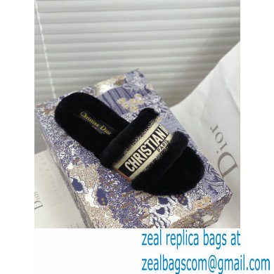 Christian Dior Shearling Fur Slides Mules Black 2020