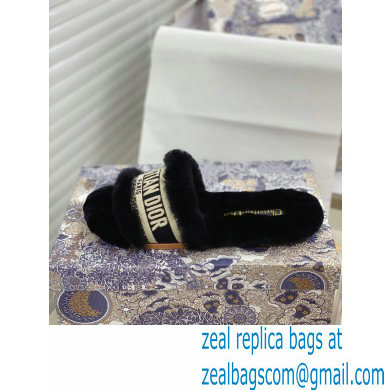 Christian Dior Shearling Fur Slides Mules Black 2020 - Click Image to Close