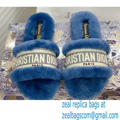 Christian Dior Shearling Fur Slides Mules Blue 2020
