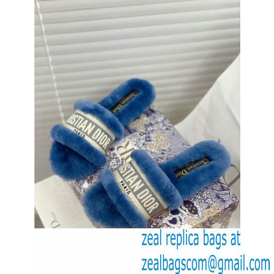 Christian Dior Shearling Fur Slides Mules Blue 2020