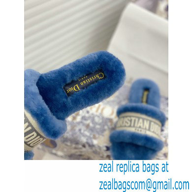 Christian Dior Shearling Fur Slides Mules Blue 2020