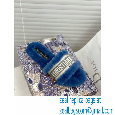 Christian Dior Shearling Fur Slides Mules Blue 2020 - Click Image to Close