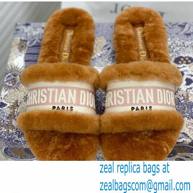 Christian Dior Shearling Fur Slides Mules Brown 2020 - Click Image to Close