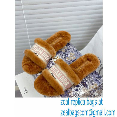 Christian Dior Shearling Fur Slides Mules Brown 2020