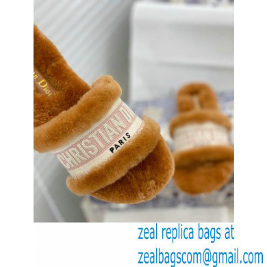 Christian Dior Shearling Fur Slides Mules Brown 2020 - Click Image to Close