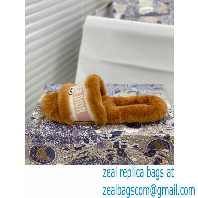 Christian Dior Shearling Fur Slides Mules Brown 2020 - Click Image to Close