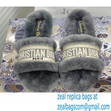 Christian Dior Shearling Fur Slides Mules Gray 2020 - Click Image to Close