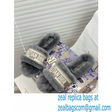 Christian Dior Shearling Fur Slides Mules Gray 2020