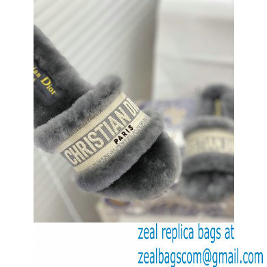 Christian Dior Shearling Fur Slides Mules Gray 2020