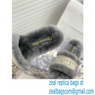 Christian Dior Shearling Fur Slides Mules Gray 2020
