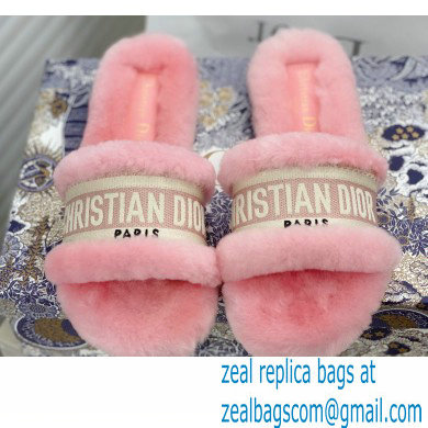 Christian Dior Shearling Fur Slides Mules Pink 2020 - Click Image to Close