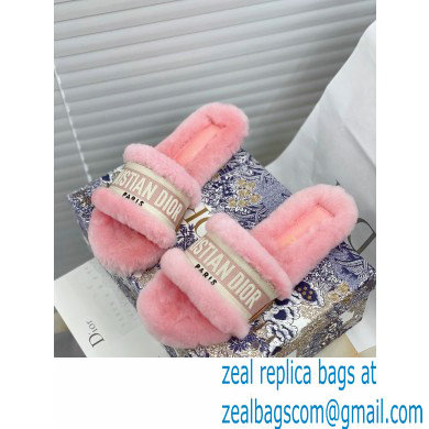 Christian Dior Shearling Fur Slides Mules Pink 2020