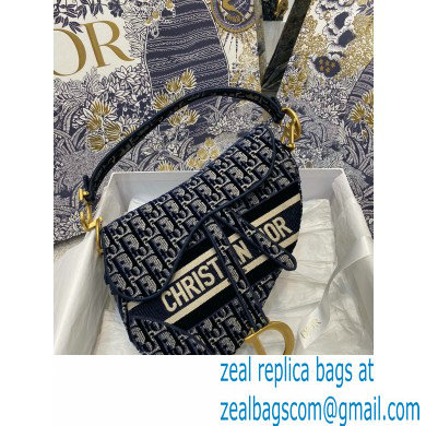 DIOR Blue Dior Oblique Embroidered Velvet SADDLE BAG 2020 - Click Image to Close