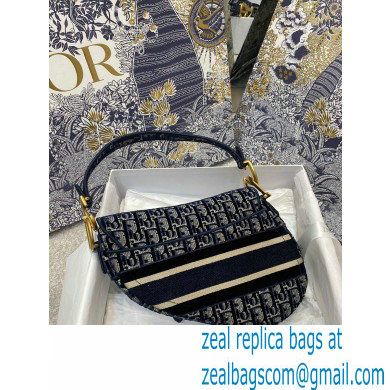 DIOR Blue Dior Oblique Embroidered Velvet SADDLE BAG 2020 - Click Image to Close