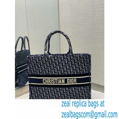DIOR Blue Dior Oblique Embroidered Velvet large book tote bag 2020