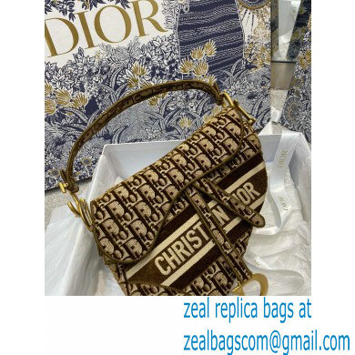 DIOR Brown Dior Oblique Embroidered Velvet SADDLE BAG 2020