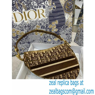 DIOR Brown Dior Oblique Embroidered Velvet SADDLE BAG 2020