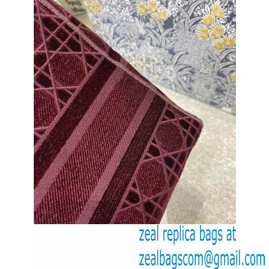 DIOR Burgundy Cannage Embroidered Velvet Medium Lady D-Lite Bag 2020 - Click Image to Close