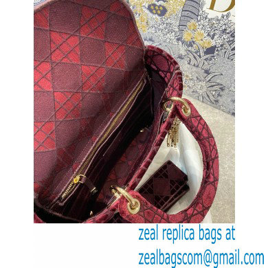 DIOR Burgundy Cannage Embroidered Velvet Medium Lady D-Lite Bag 2020 - Click Image to Close