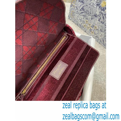 DIOR Burgundy Cannage Embroidered Velvet Medium Lady D-Lite Bag 2020