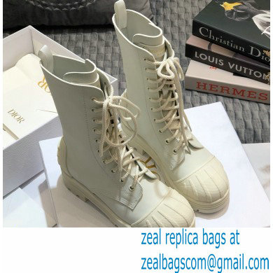 Dior Heel 3.5cm Rubber and Calfskin DiorIron Lace-up Boots White 2020