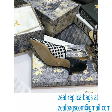 Dior Heel 6.5cm J'Adior Dots Embroidered Slingback Pumps Black 2020