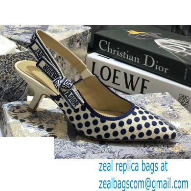 Dior Heel 6.5cm J'Adior Dots Embroidered Slingback Pumps Dark Blue 2020