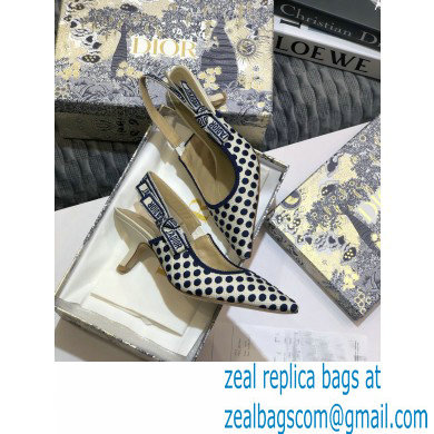 Dior Heel 6.5cm J'Adior Dots Embroidered Slingback Pumps Dark Blue 2020
