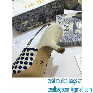 Dior Heel 6.5cm J'Adior Dots Embroidered Slingback Pumps Dark Blue 2020 - Click Image to Close