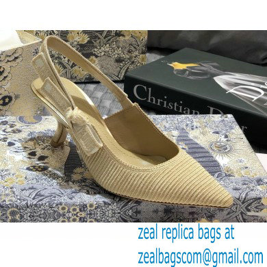 Dior Heel 6.5cm J'Adior Metallic Thread Embroidered Slingback Pumps Beige 2020 - Click Image to Close