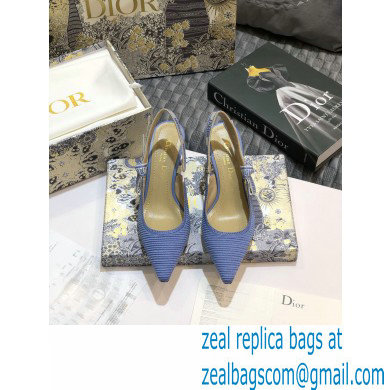 Dior Heel 6.5cm J'Adior Metallic Thread Embroidered Slingback Pumps Blue 2020 - Click Image to Close