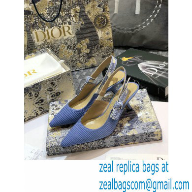 Dior Heel 6.5cm J'Adior Metallic Thread Embroidered Slingback Pumps Blue 2020 - Click Image to Close