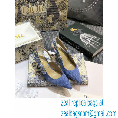 Dior Heel 6.5cm J'Adior Metallic Thread Embroidered Slingback Pumps Blue 2020 - Click Image to Close