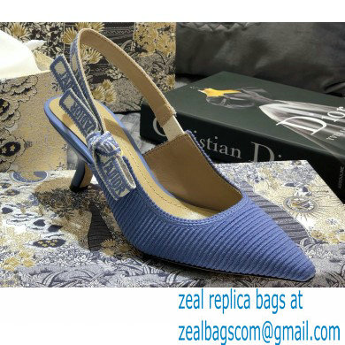 Dior Heel 6.5cm J'Adior Metallic Thread Embroidered Slingback Pumps Blue 2020 - Click Image to Close