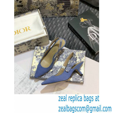 Dior Heel 6.5cm J'Adior Metallic Thread Embroidered Slingback Pumps Blue 2020 - Click Image to Close