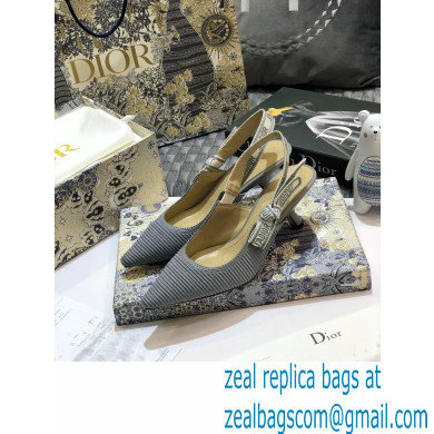Dior Heel 6.5cm J'Adior Metallic Thread Embroidered Slingback Pumps Gray 2020