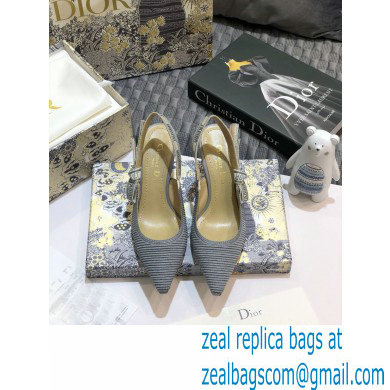 Dior Heel 6.5cm J'Adior Metallic Thread Embroidered Slingback Pumps Gray 2020