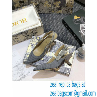 Dior Heel 6.5cm J'Adior Metallic Thread Embroidered Slingback Pumps Gray 2020 - Click Image to Close