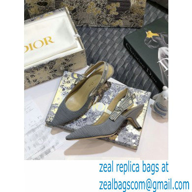 Dior Heel 6.5cm J'Adior Metallic Thread Embroidered Slingback Pumps Gray 2020