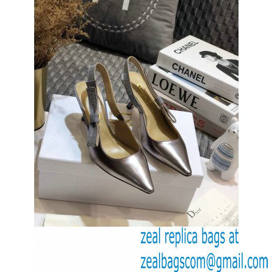 Dior Heel 6.5cm Rhinestone J'Adior Slingback Pumps Metallic Silver 2020 - Click Image to Close