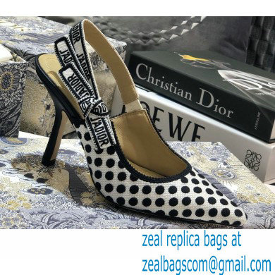 Dior Heel 9.5cm J'Adior Dots Embroidered Slingback Pumps Black 2020