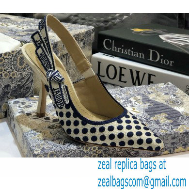 Dior Heel 9.5cm J'Adior Dots Embroidered Slingback Pumps Dark Blue 2020 - Click Image to Close