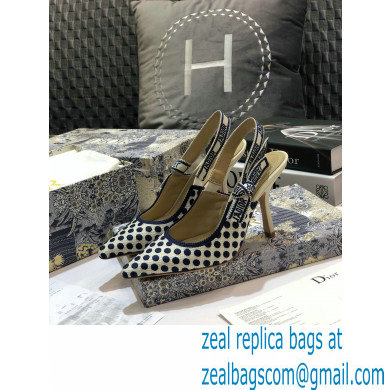 Dior Heel 9.5cm J'Adior Dots Embroidered Slingback Pumps Dark Blue 2020 - Click Image to Close