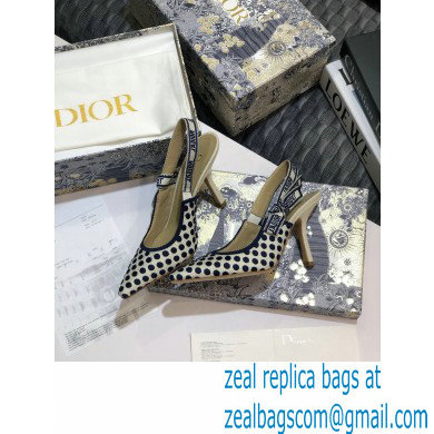 Dior Heel 9.5cm J'Adior Dots Embroidered Slingback Pumps Dark Blue 2020