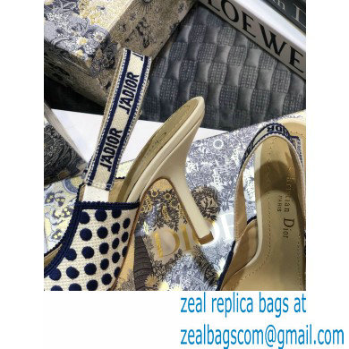 Dior Heel 9.5cm J'Adior Dots Embroidered Slingback Pumps Dark Blue 2020 - Click Image to Close