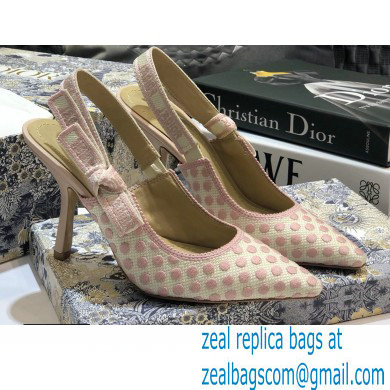 Dior Heel 9.5cm J'Adior Dots Embroidered Slingback Pumps Pink 2020 - Click Image to Close