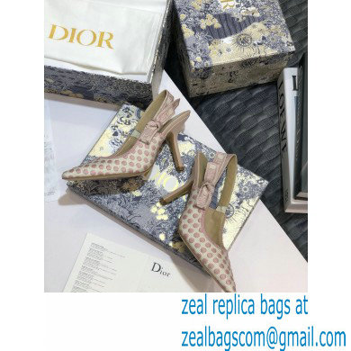 Dior Heel 9.5cm J'Adior Dots Embroidered Slingback Pumps Pink 2020 - Click Image to Close