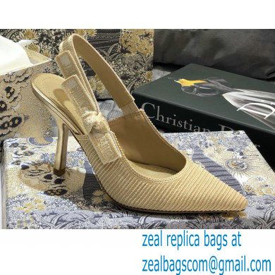 Dior Heel 9.5cm J'Adior Metallic Thread Embroidered Slingback Pumps Beige 2020 - Click Image to Close